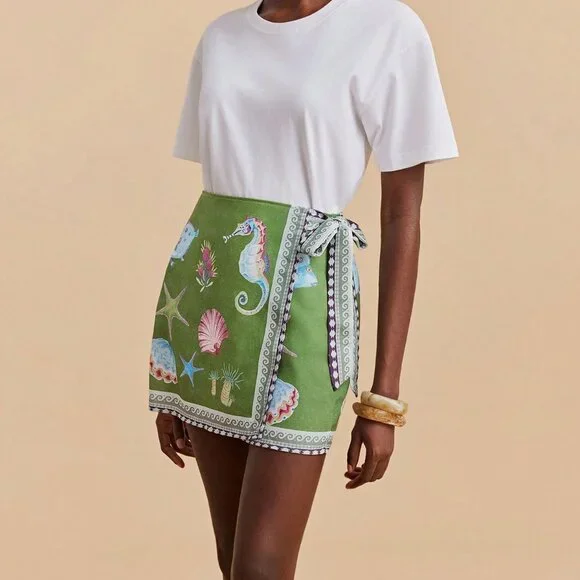 Green Boho Women's Marine Life Print Casual Skirt - Picture 6 of 6